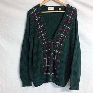 Vintage London Fog Green Red Plaid Cardigan